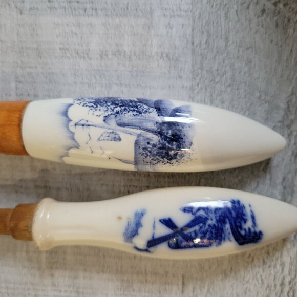 Vintage Delft Dutch Windmill Utensil Set With Ceramic Holder - Picture 11 of 16